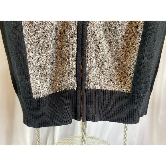 Banana Republic Sweater Tweed Black Fitted Cardigan Zip Front Nubby Two Tone Med - Picture 3 of 10